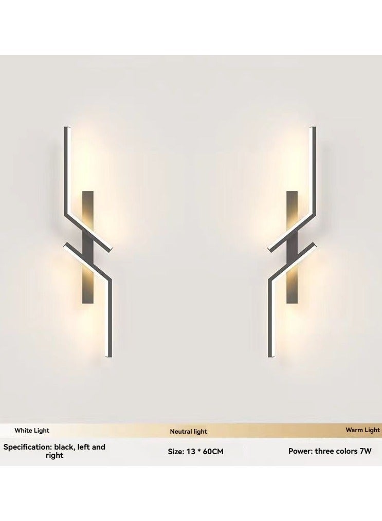 (Black, 60cm - Double Lamp, Three Color Temperatures) Modern Minimalist Strip Wall Lamp, Creative Bedroom Bedside Lamp - Image 1